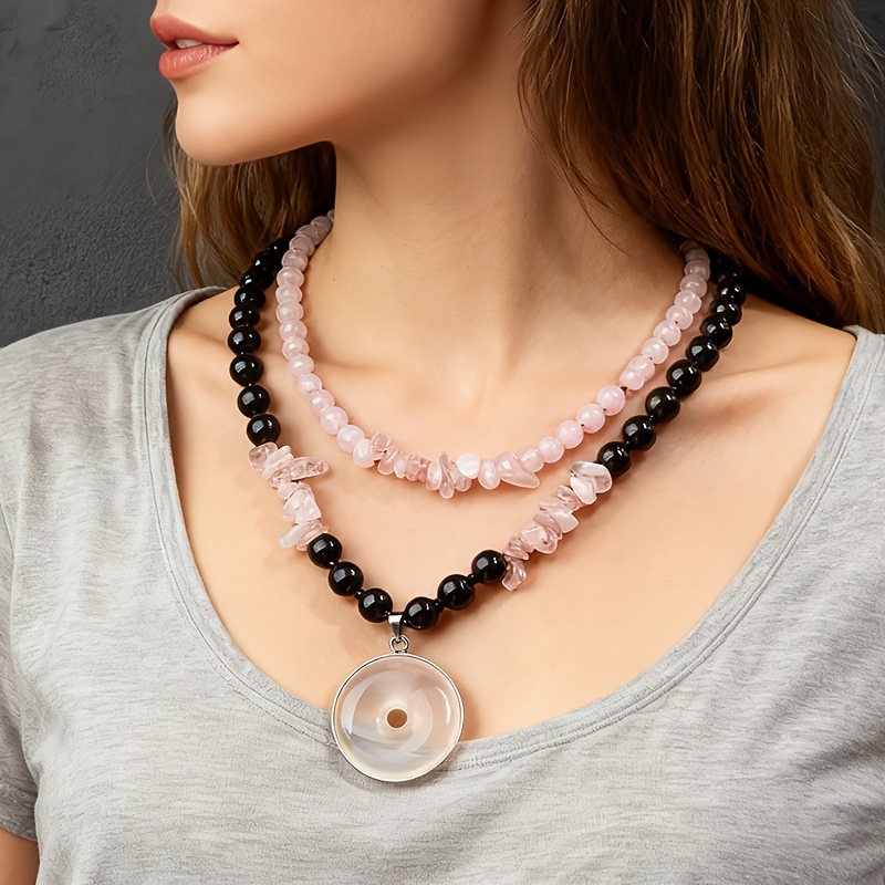 Bohemian Rose Quartz Pendant Necklace, Irregular Design